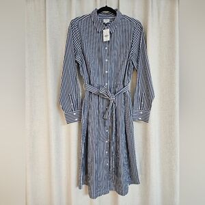J. Crew Navy and White Striped Shirt Dress